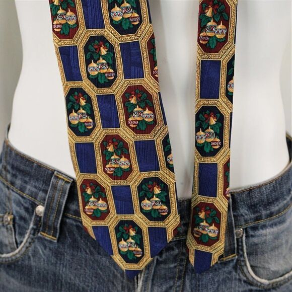 HALLMARK 1996 Yule TIE Greetings Christmas Ornaments Holiday Necktie USA Made - Picture 2 of 7